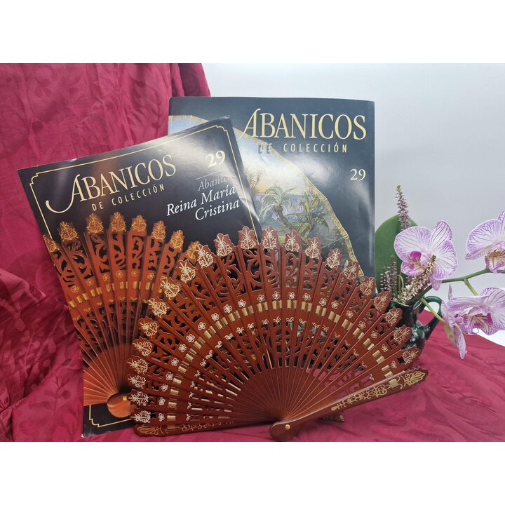 Wooden Folding Hand Fan and Magazine No 29 Planeta DeAgostini Abanicos de Coleccion Queen Maria Cristina Set Vintage 2003