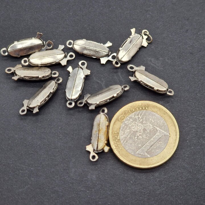 Vintage Silver Tone Box Clasps, Set of 10 - Styles: Elongated Filigree, Round Sunburst or Green Stone