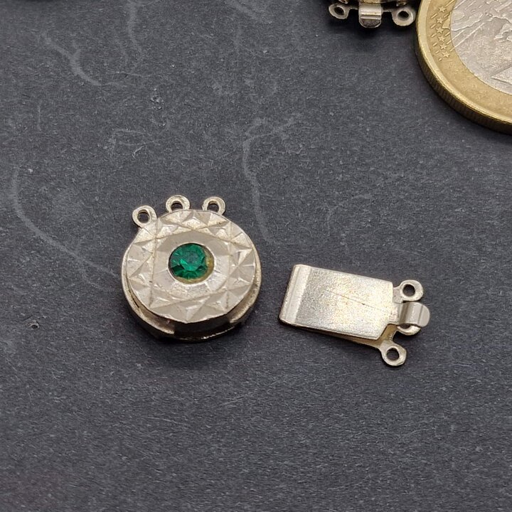 Vintage Silver Tone Box Clasps, Set of 10 - Styles: Elongated Filigree, Round Sunburst or Green Stone