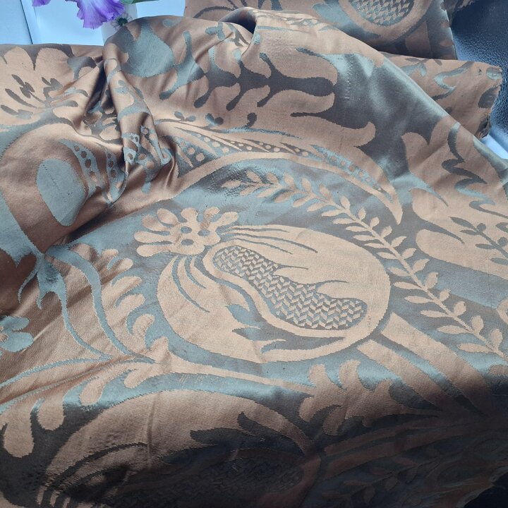 Coupons de Tissu Damassé en Soie Ancienne avec Motif de Grenade