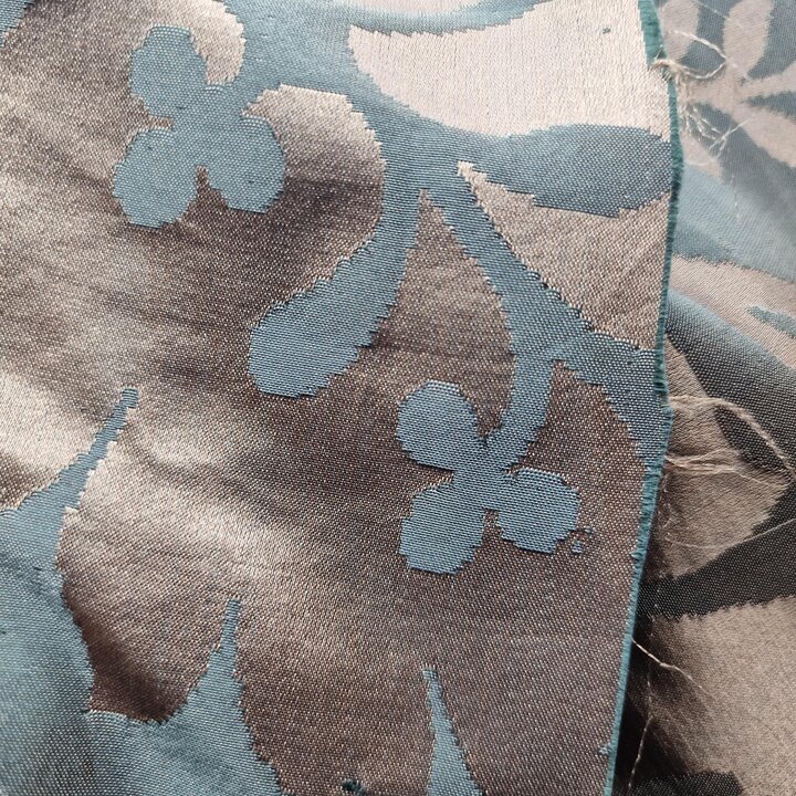 Antique Silk Damask Fabric Remnants with Pomegranate Motif