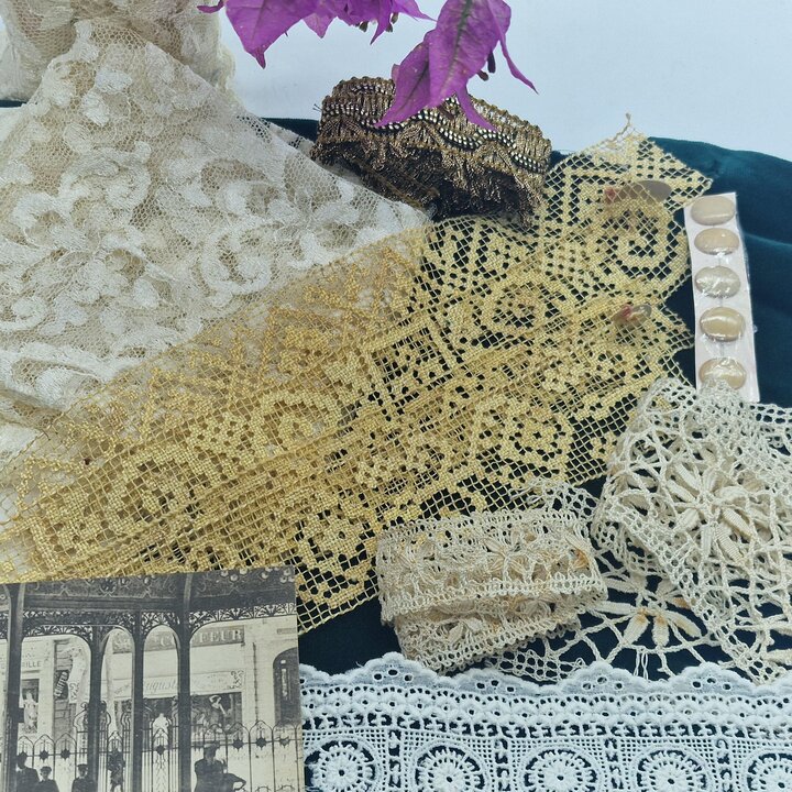 Antique Lace Textile Kit with 19th Century Linen and Silk Mantilla