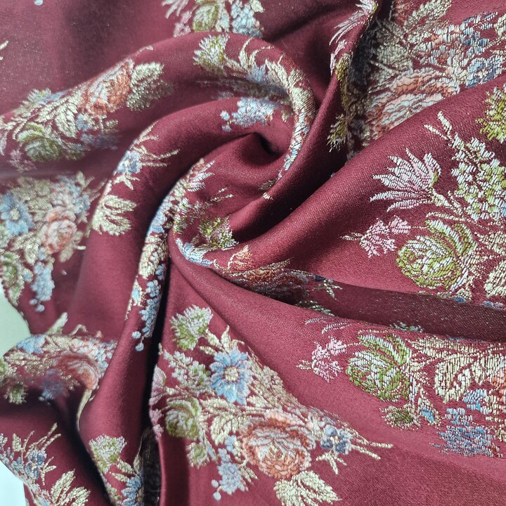Vintage Valencian Silk Brocade Fabric Mid Century Floral Damascus for Fallera Skirt Restoration
