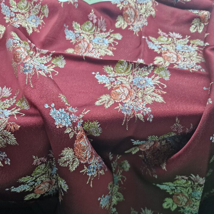 Tessuto Broccato di Seta Valenciano Vintage Mid Century Fiori per Restauro Gonna Fallera