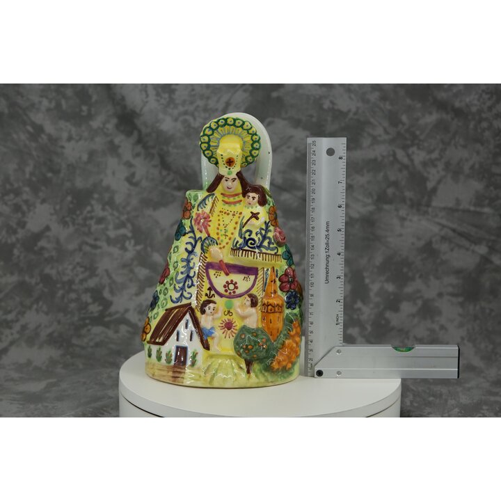 Krug aus Majolika Keramik Virgen de los Desamparados, Manises Valencia Figurskulptur, Spanische Religiöse Antik Deko Anfang 20 J