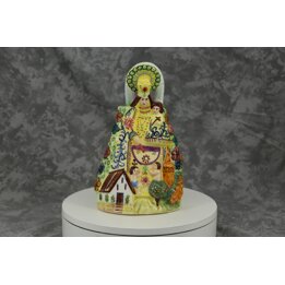 Majolica Keramieken Kan Virgen de los Desamparados, Manises Valencia Beeldje, Spaanse Religieuze Volkskunst Begin 20e Eeuw