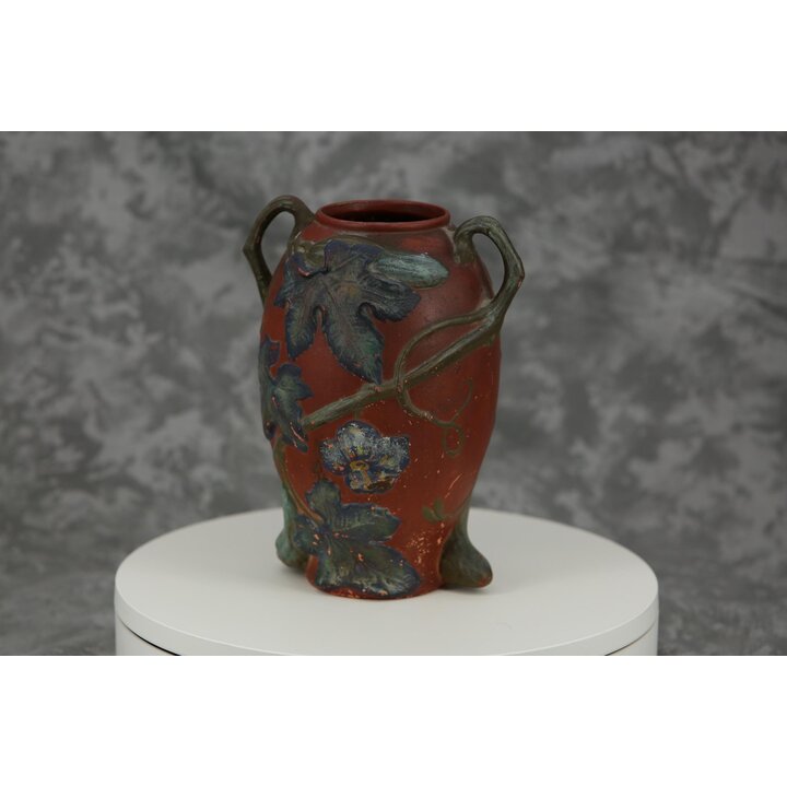 Wazon Ceramiczny Bolesławiec, Polska 1900, Relief Ogórkowy, 21 cm, Secesja Antyk