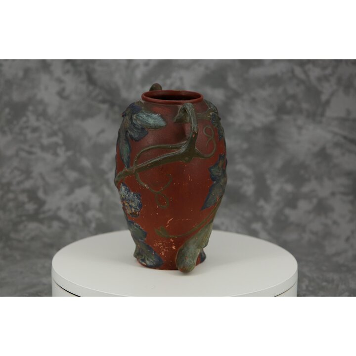 Wazon Ceramiczny Bolesławiec, Polska 1900, Relief Ogórkowy, 21 cm, Secesja Antyk