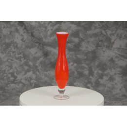 Vintage Orange Cased Glass Vase, Mid Century Opaline Art Glass Vessel with Clear Stem Base, 23 cm