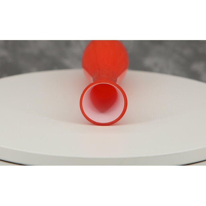 Vaso Vintage in Vetro Incamiciato Arancione e Bianco, Solitario Mid Century con Piede 23 cm