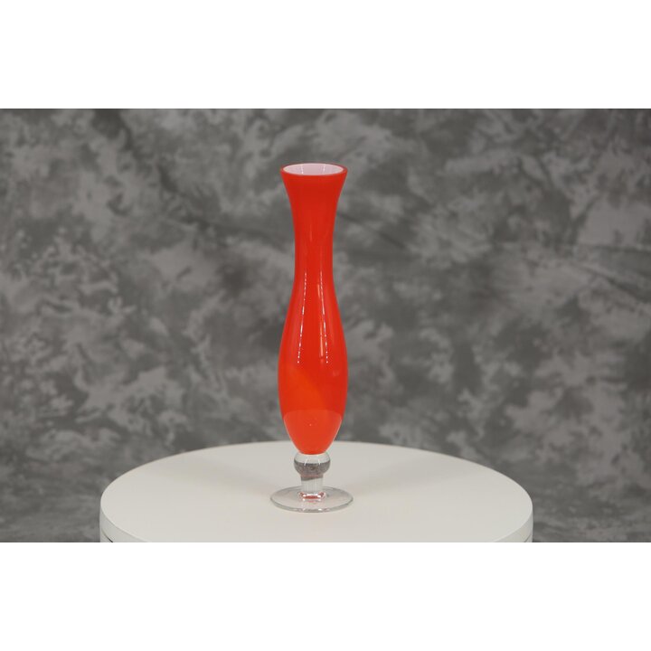 Wazonik Vintage ze Szkła Warstwowego Pomarańczowo-Biały Mid Century na Stopce 23 cm