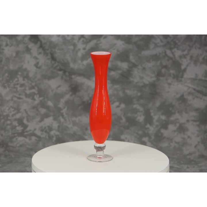 Vaso Vintage in Vetro Incamiciato Arancione e Bianco, Solitario Mid Century con Piede 23 cm