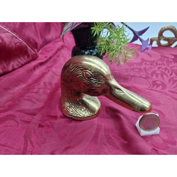 Vintage Brass Duck Head Bottle Opener Paperweight Solid Brass Mallard Beak Barware Tool Table Desk Decor Mid Century 1970s