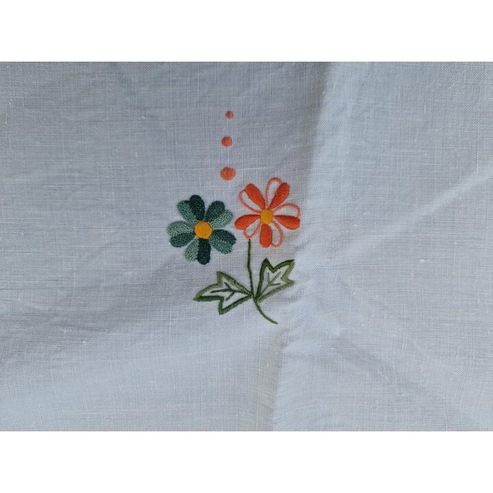 Runde Tischdecke aus Leinen mit Handstickerei Blumen Tischlaeufer Haekelspitze 90 cm Durchmesser