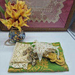 Lotto creativo vintage, tessuto jacquard, collezione merletti, dettagli dorati
