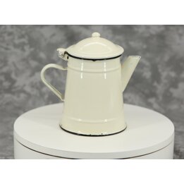 Kaffeekanne Emaille Cremeweiß 1 Liter 19 cm Vintage Emaillierte Kanne mit Deckel Landhausstil Küche Schwarz Randeinfassung
