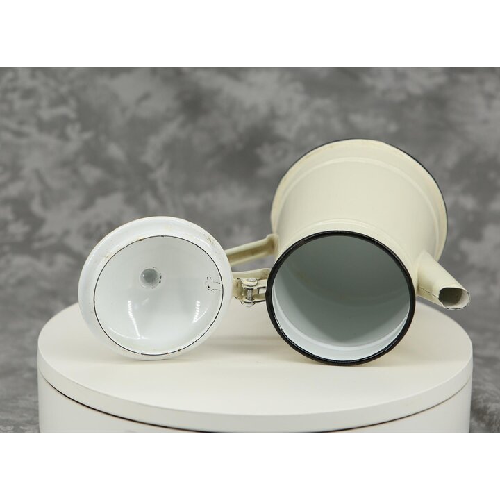 Cafeteira Vintage Emeltada Jarro Creme com Tampa 1 Litro 19 cm Bule Borda Preta Decoração Rústica Cozinha