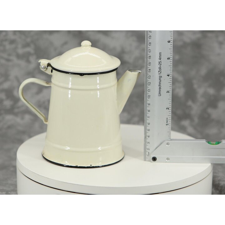 Cafeteira Vintage Emeltada Jarro Creme com Tampa 1 Litro 19 cm Bule Borda Preta Decoração Rústica Cozinha