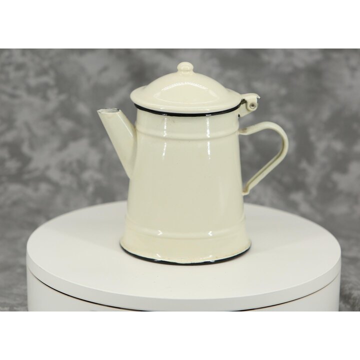 Cafetière Vintage en Émail Crème Pichet Emaillé avec Couvercle 1 Litre 19 cm Théière Bord Noir Décoration Cuisine Rustique
