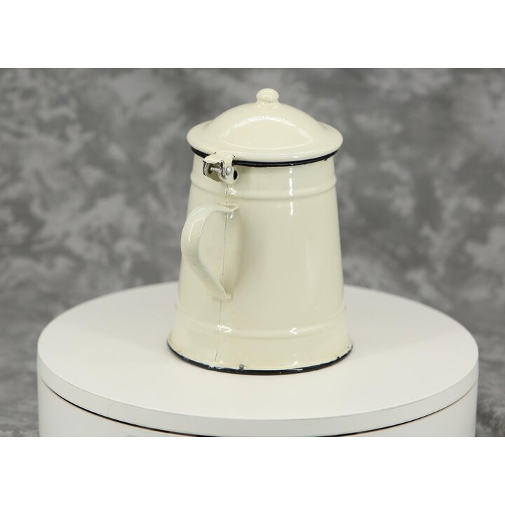 Vintage Enamel Coffee Pot Cream Pitcher Lidded Enamelware Teapot 1 Liter 19 cm Cream Ware French Farmhouse Rustic Kitchenware