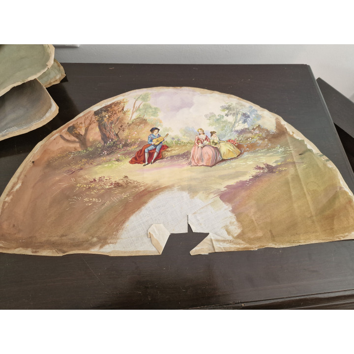 Antikes Fächerblatt (1900-1909) Handbemalte Baumwolle