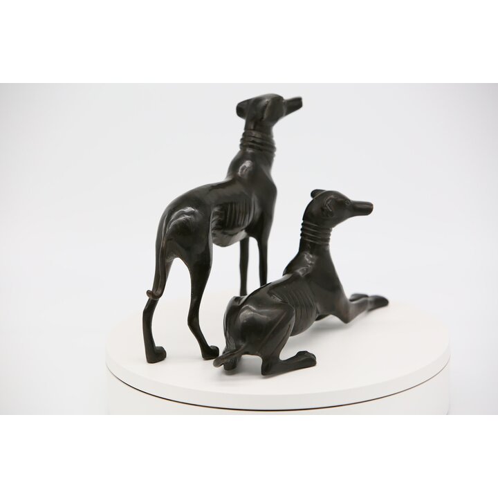 Pair of Bronze Greyhound Figures, Decorative Dog Statues, 20th Century