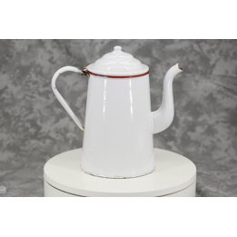 Cafetière en Émail Vintage Blanche avec Bord Rouge et Couvercle, Pichet Émaillé Rustique 2L, Décoration de Cuisine Brocante 25 c