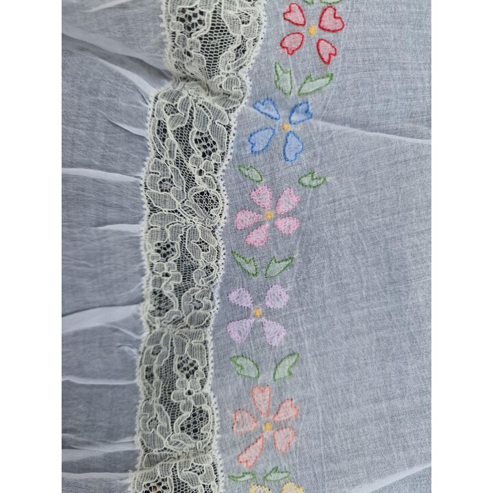 Toalha Redonda, Cobertura de Mesa, Organza Vintage Bordado Floral, Renda com Babado, 130 cm, para Mesa 80 cm