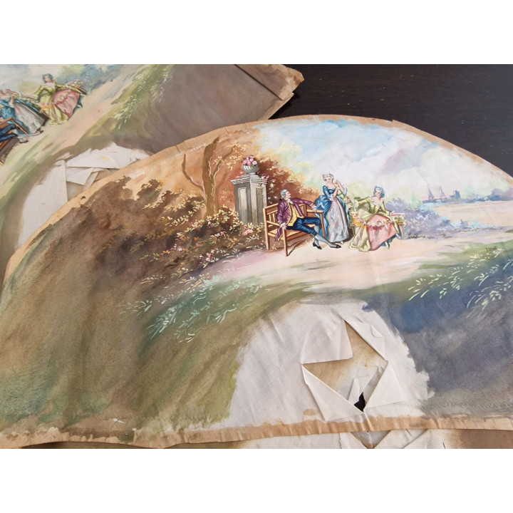 Antikes Fächerblatt (1900-1909) Handbemalte Baumwolle