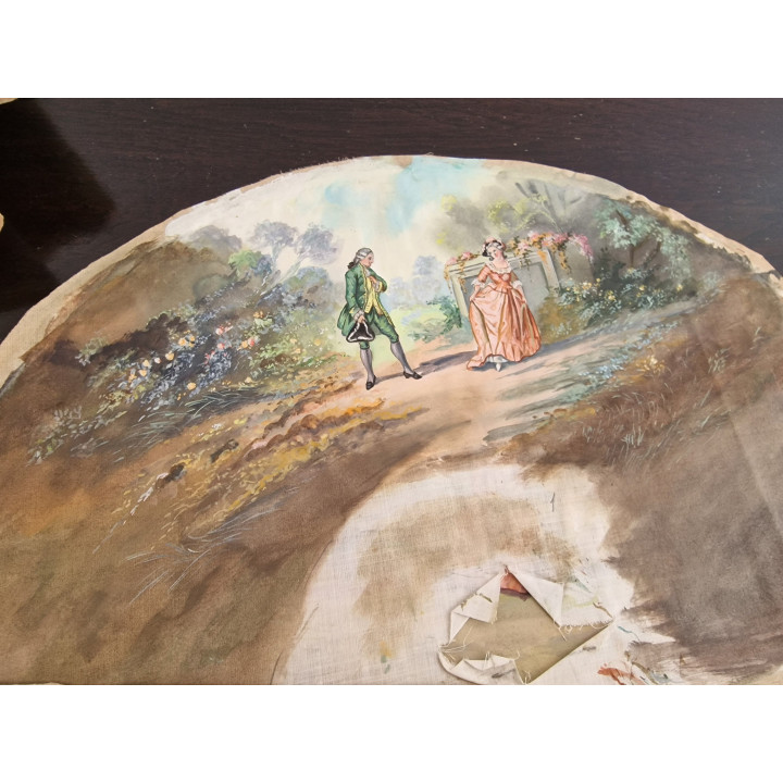 Hoja de Abanico Siglo XX (1900-1909) Algodón Pintado