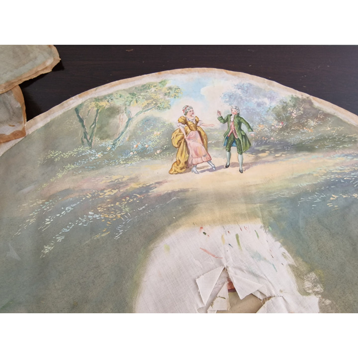Folha de Leque Início do Século XX (Algodão) Pintada à Mão