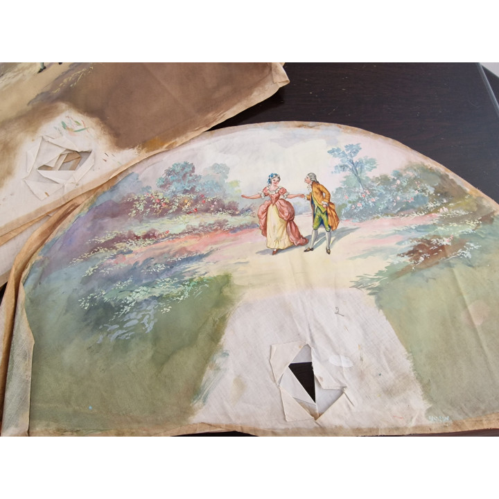 Feuille d'Éventail en Coton Peinte à la Main (1900-1909)