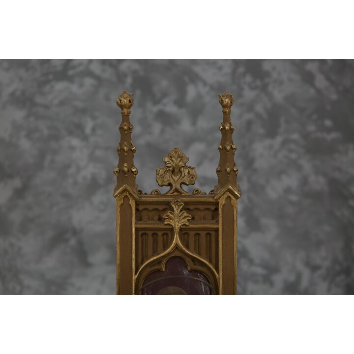 Statua Antica Sacro Cuore di Gesu Cristo Re sul Trono Scuola Olot Scultura In Gesso Occhi di Vetro Policroma