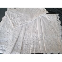 Juego de Cama Vintage de Algodon con Encaje de Bolillos y Bordado, Sabana 240x220 cm y Funda 40x170 cm, Ropa de Cama Mediados de