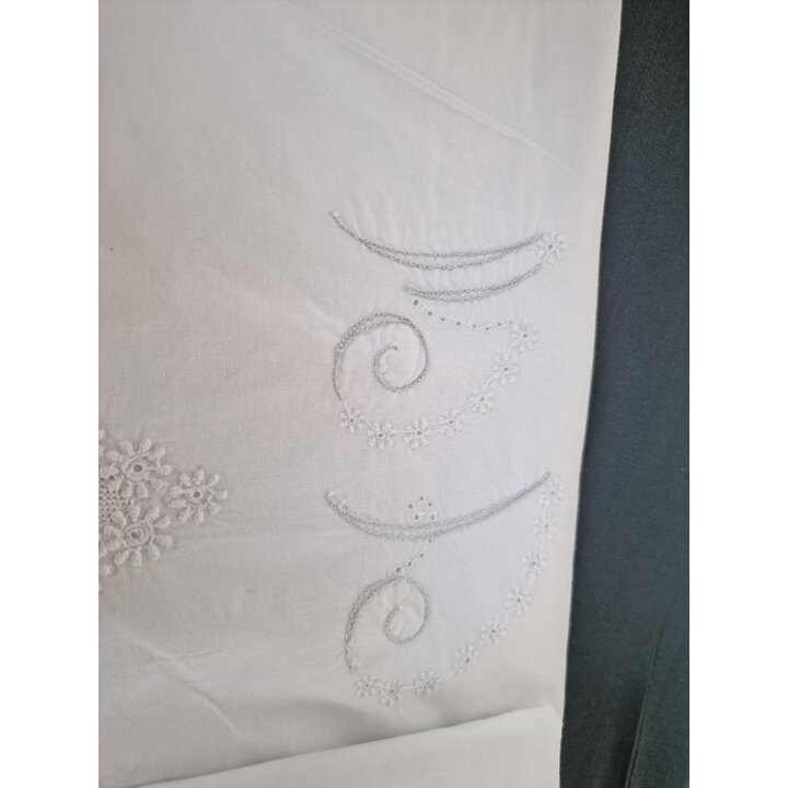 Juego de Cama Vintage de Algodon con Encaje de Bolillos y Bordado, Sabana 240x220 cm y Funda 40x170 cm, Ropa de Cama Mediados de