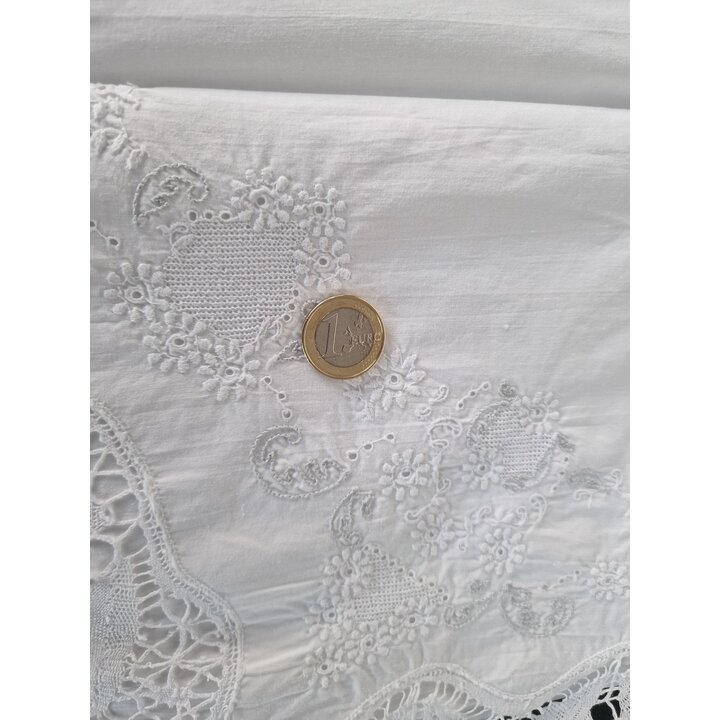 Vintage Cotton Bedding Set with Bobbin Lace and Embroidery, Sheet 240x220 cm and Pillowcase 40x170 cm, Mid Century Bed Linen