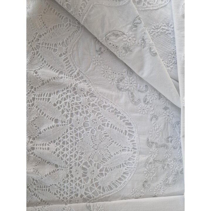 Parure de Lit Vintage Coton avec Dentelle aux Fuseaux et Broderie, Drap 240x220 cm et Taie 40x170 cm, Linge de Lit Milieu 20e Si
