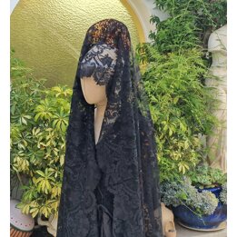Mantilha Espanhola de Renda Preta, Véu de Renda Chantilly, Xale de Igreja para Semana Santa e Casamento, Década de 1950
