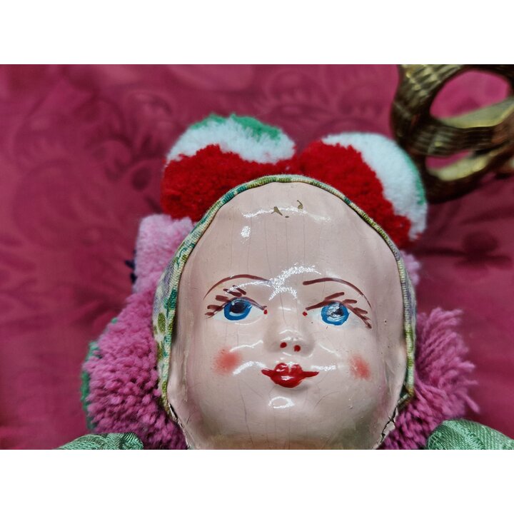 Węgierska Lalka Vintage w Stroju Ludowym 32 cm Lata 50, Ręcznie Malowana Głowa z Kompozycji Ciałko Tkaninowe Matyó, Sztuka Ludow