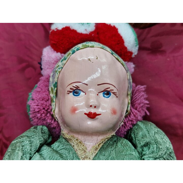 Vintage Ungarische Trachtenpuppe 32 cm 1950er Jahre, Handbemalter Kompositionskopf Stoffkoerper Matyo Tracht, Mid Century Sammle
