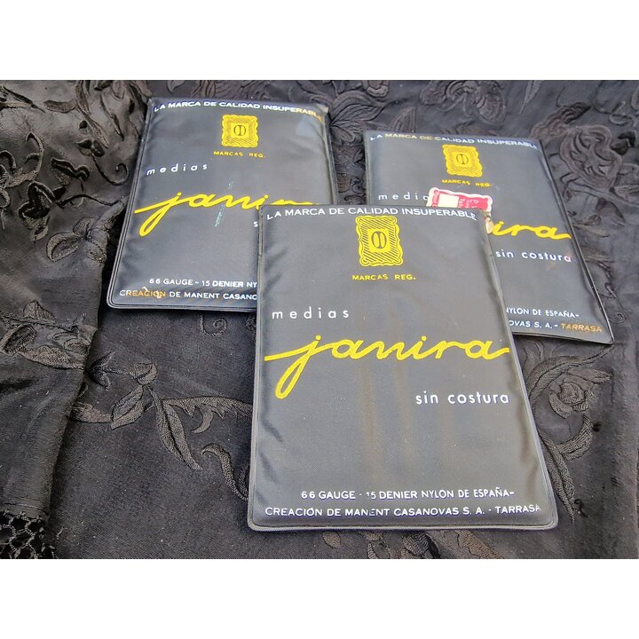 Calze Vintage Janira Anni 60 - Nylon Cristallo 15 Denari Senza Cuciture RHT, Prodotto in Spagna NOS Stock Originale Taglia 8.5 e