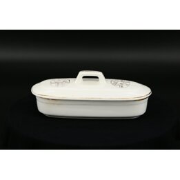 Caixa de toucador vitoriana, porta escovas antigo de cerâmica com brasões e ouro, século XIX, faiança de 22 cm