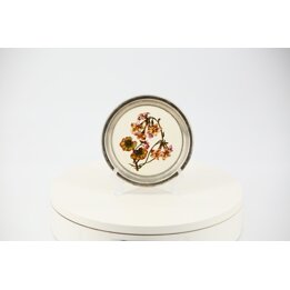 Max Dannhorn Plate c.1900, Majolica & Pewter Rim, Floral Motif, Nuremberg, 14 cm