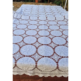 Vintage 1950s Handmade Crochet & Embroidered Tablecloth (160x300)