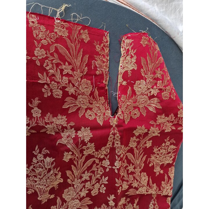 Tecido Brocado Valenciano Vintage, Painel Saia Fallera 1960, Viscose Algodão Fio Metálico, 90x120 cm, Retalho Traje Regional Esp