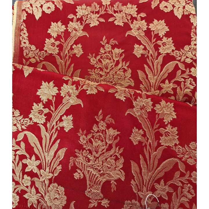 Tecido Brocado Valenciano Vintage, Painel Saia Fallera 1960, Viscose Algodão Fio Metálico, 90x120 cm, Retalho Traje Regional Esp