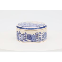 Portagioie in Ceramica Delft Blauw - Scatola Dipinta a Mano Case di Amsterdam, Contenitore Vintage Olandese Anni 1970