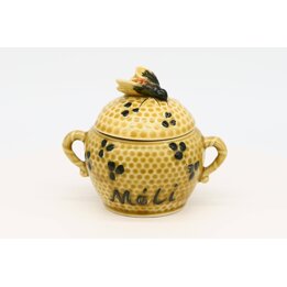 Pot à Miel en Céramique Vintage Méli et Pot avec Couvercle, Ruche & Abeille Belge 11cm, Vaisselle Publicitaire Rétro des Années 