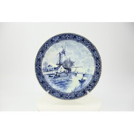 Large Vintage Boch Belgium Delfts Plate, Dutch Windmill Scene, 1950s Earthenware, 30.5cm