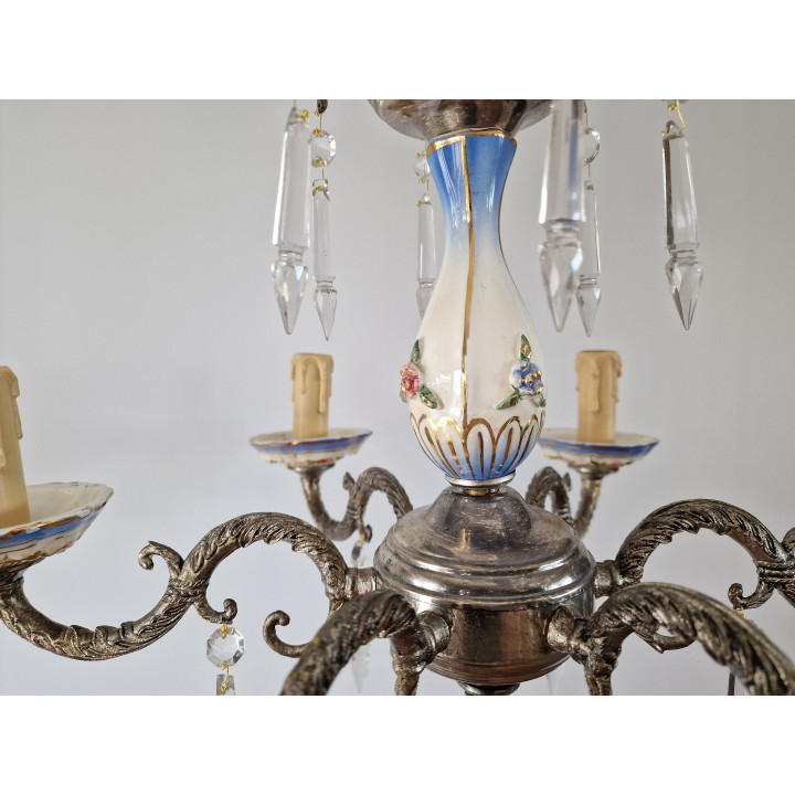 Lámpara española de porcelana y bronce años 70